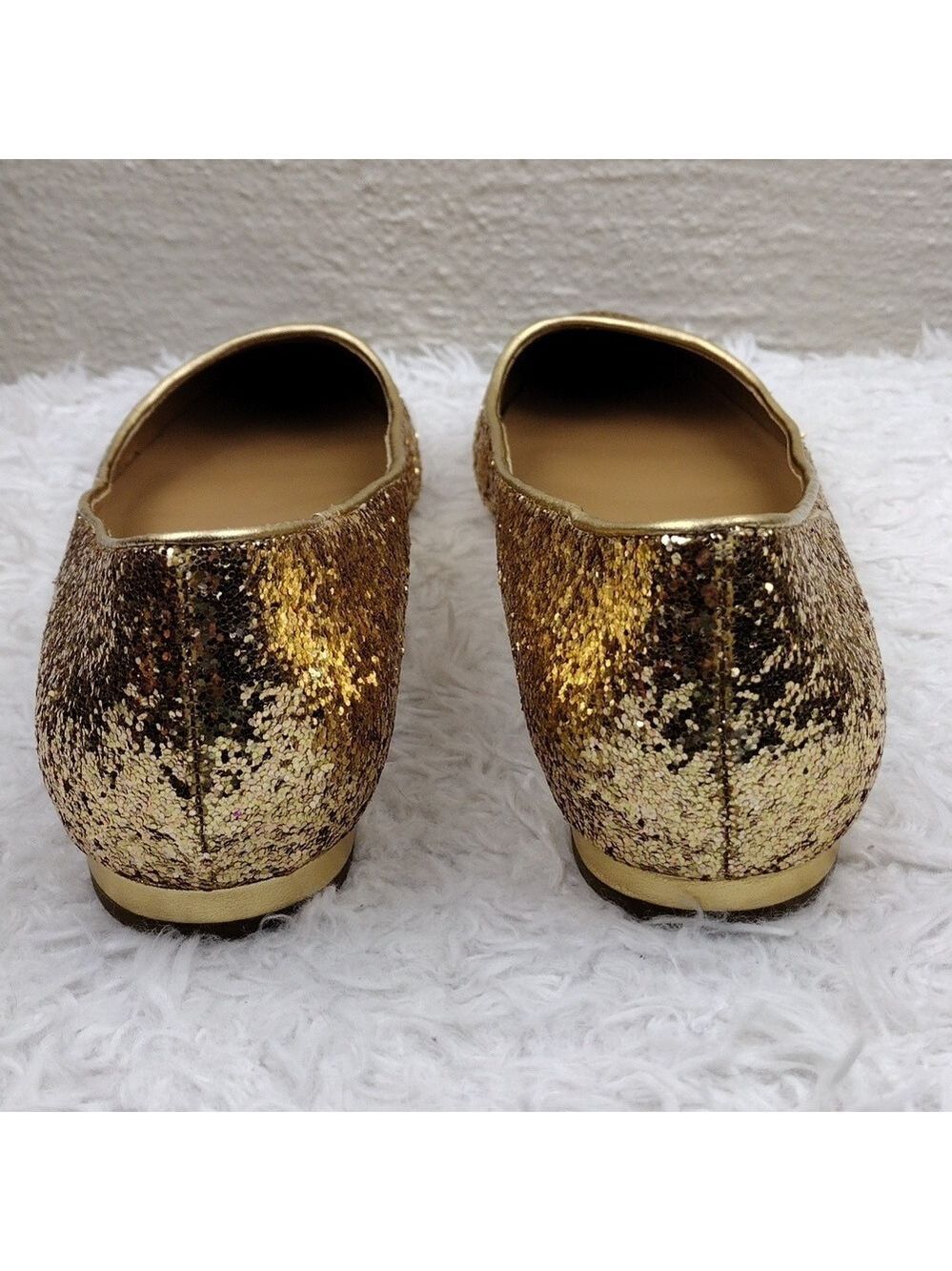 Talbots Gold Glitter Metallic Closed Almond Toe Slip On Leather Lined Flat Shoe - Picture 5 of 16